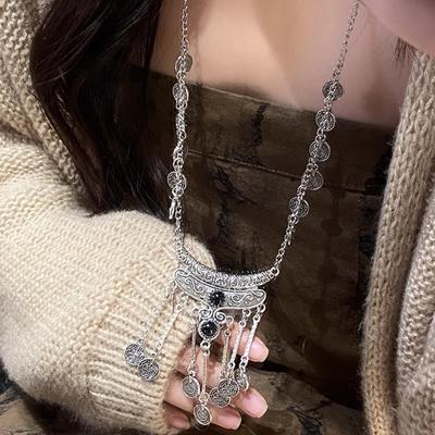 Nuovo Stile Etnico Cinese Miao Jiang Collana Lunga con Frange Antico Hanfu con Abito da Cavallo Yingluo Accessori Retrò da Donna