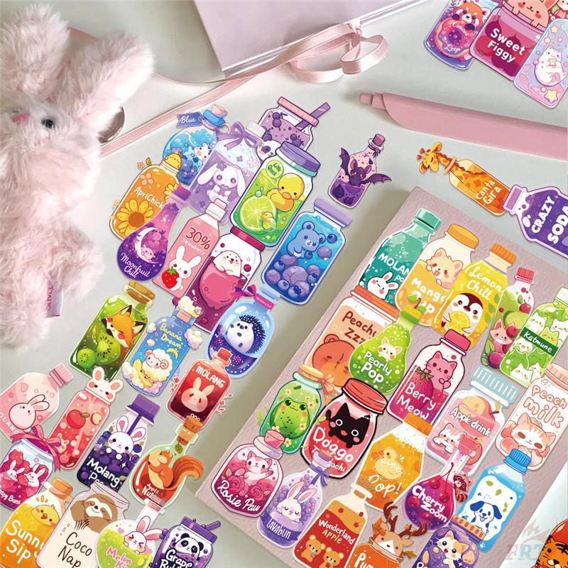 50Pcs/Set Funny Animals Juice Bottle Series 01 PET Stickers Waterproof DIY Fashion Doodle Decals Stickers