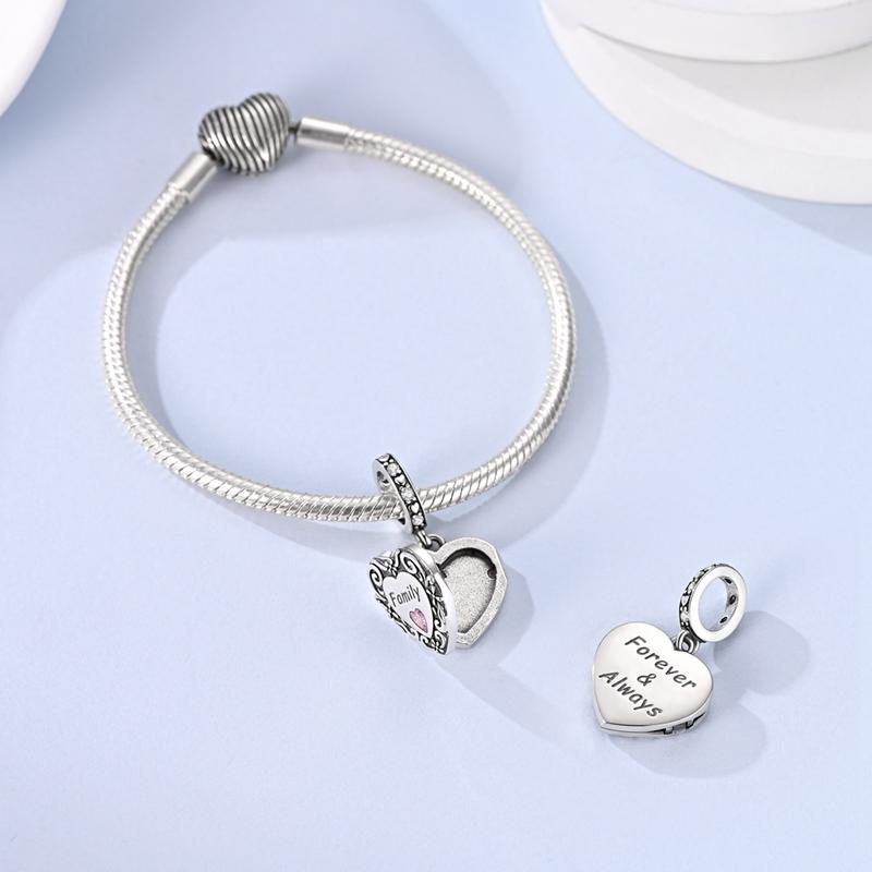 Original 925 Sterling Silver Bead Charms Family Heart Photo Frame Pendant Fit Original Bracelet For Women DIY Jewelry Gift
