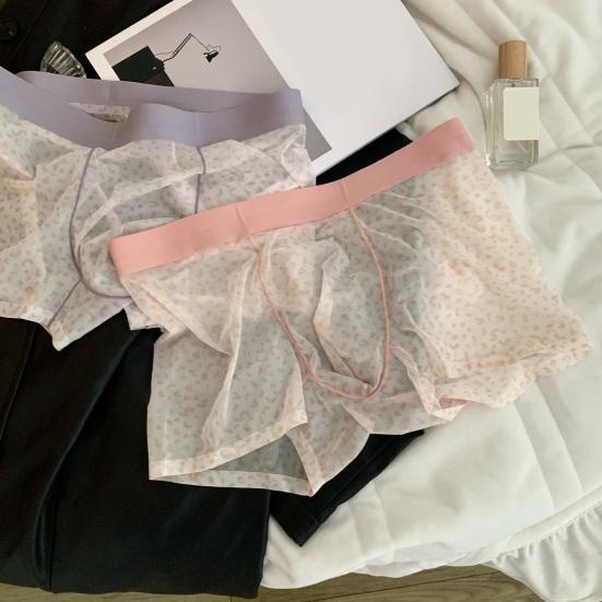 Boxer Underwear Elastic Mid-rise U-Convex Shorts Briefs Leopard Thin Perspective Print Sleeping Underwear Daily Wear