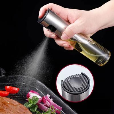 1pc Oil Spray Bottle 304 Stainless Steel Pressurized Spray Glass Kitchen Olive Edible Oil Barbecue Bottle Restaurant Barbecue