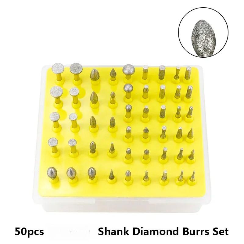 For Jewelry Glass 40mm Shank Grinding Burrs 50pcs Diamond Grinding Burs Polishing Grinding Head for Rotary Tool