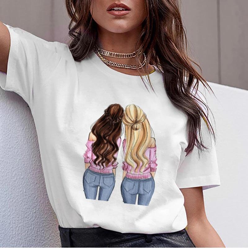 

Женская одежда Футболка Harajuku Лучшие друзья Футболки с рисунком Camiseta Mujer Корейская футболка Femme