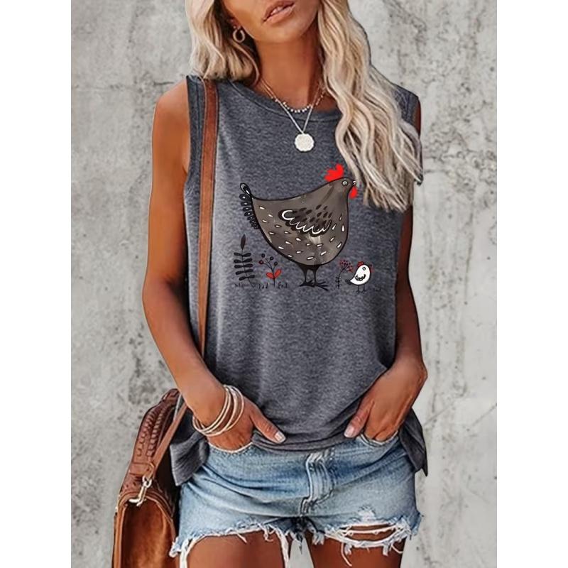 Women's Printed Tank Top T-shirt with Patterned Short Sleeves, Women's Sleeveless Round-neck T-shirt
