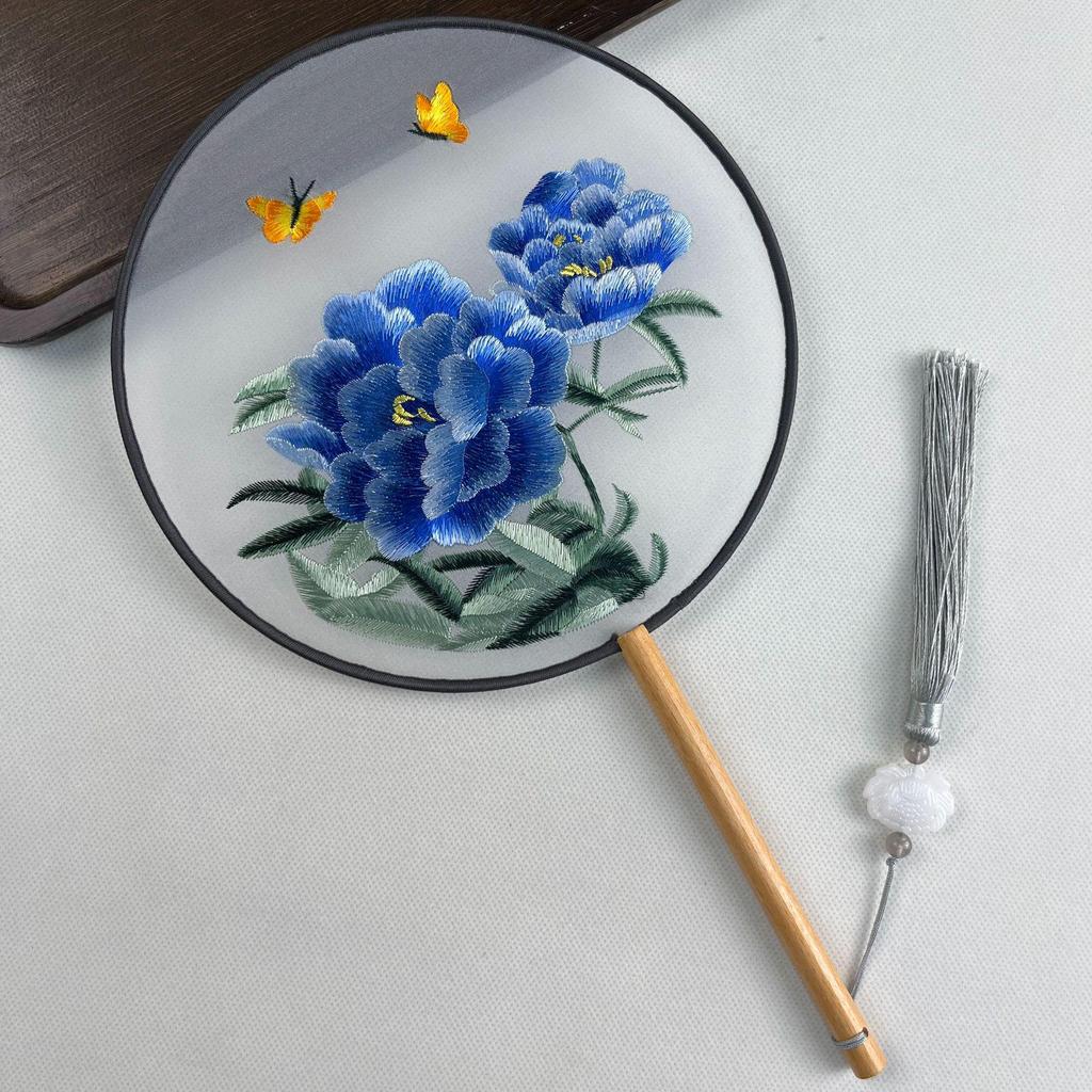 Ancient Chinese Round Hand Fan: Suzhou Double-Sided Embroidery with Peony Design for Hanfu Dance