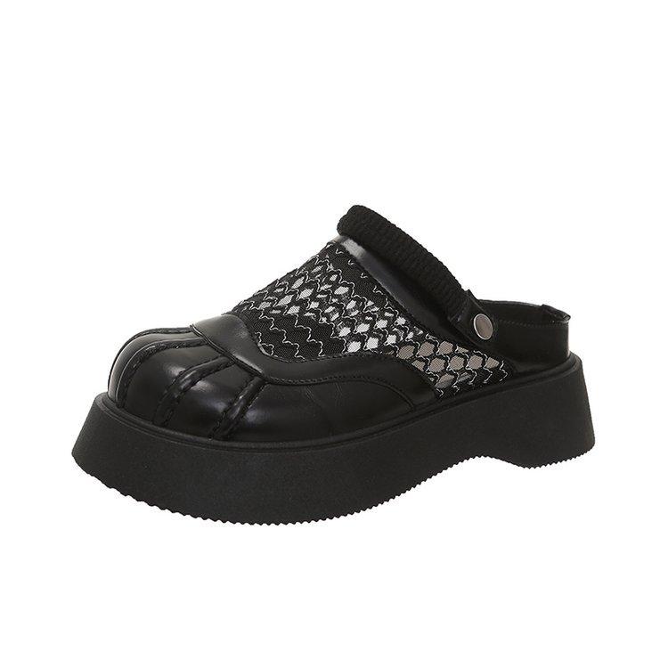 Fashion 2025 New Women's Platform Slippers Lace Mesh Half Slippers Women Outdoor Comfortable Heeled Slippers Woman Pantoufles Femme