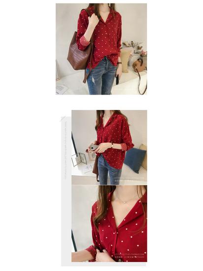 Women's Plus Size Polka Dot Chiffon Long-Sleeve Shirt - Hong Kong & Korean Style