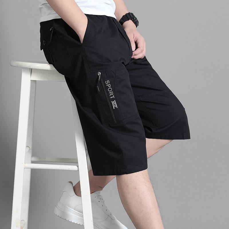 Pantalones Cortos Cargo para Hombre Rodilla Bolsillo con Cremallera Verano Algodón Escalada Jogger Cintura Elástica Ropa Deportiva