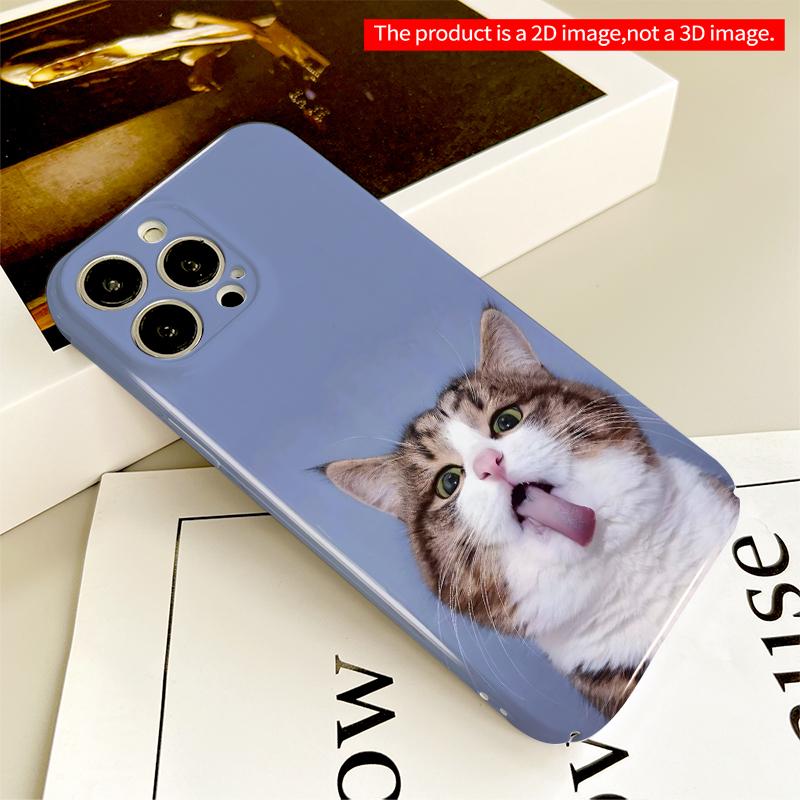 2DFlat Tongue-Out Tabby Cat Phone Case All Inclusive Film Hard iPhone Case, Compatible with iPhone 18 Pro Max 17 16 15 14 13 12 11