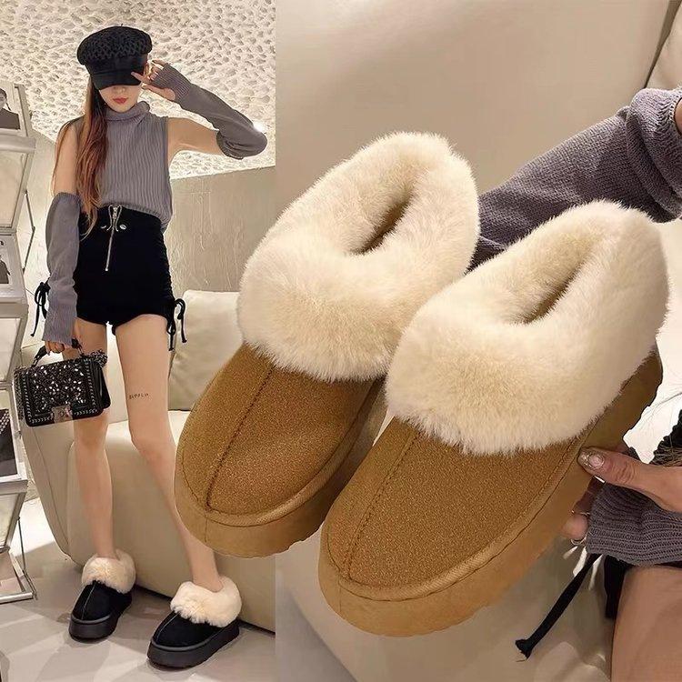 Snow Fluffy Shoes Women's New Women's Winter Piled Thickened Cotton Shoes Heightened Platform Short Boots