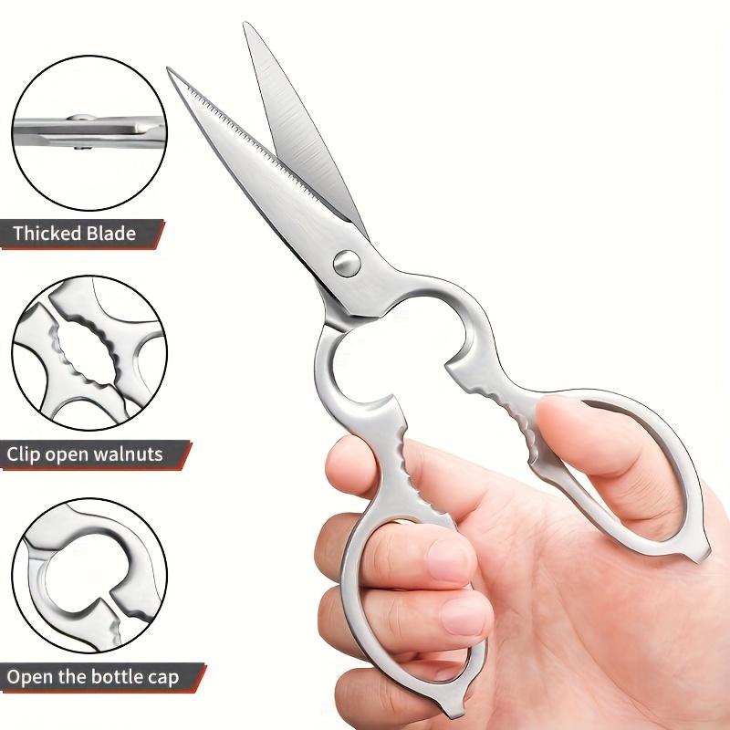Stainless Steel Multi Purpose Kitchen Shears with Fish Scale Scraper, Ambidextrous Food-Safe Cooking Tool for Easy Chicken Bone Cutting