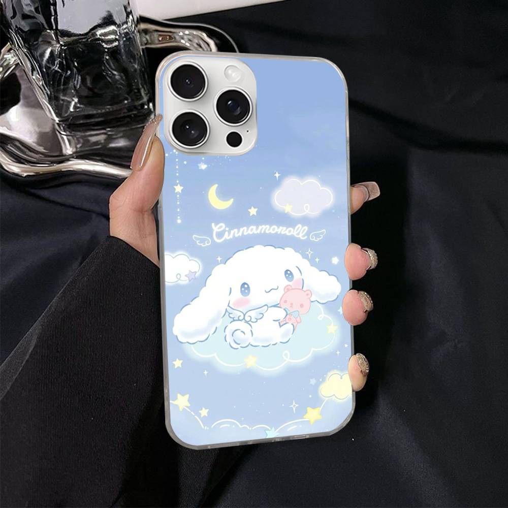 Caroon Cute C-Cinnamorolls For IPhone 17 Air 16 15 14 13 12 11 Pro Max Plus Phone Case Silvery Satin Glossy Surface