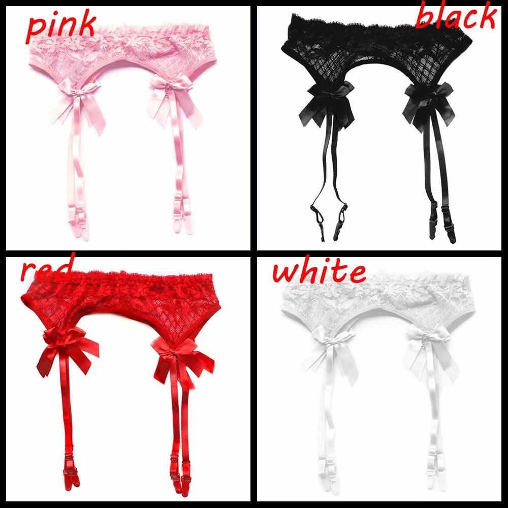 Women Sexy Lace Transparent Thigh-Highs Garters Bow Lace Adjustable Suspender Garters Belt Stockings Clubwear Erotic Underwear