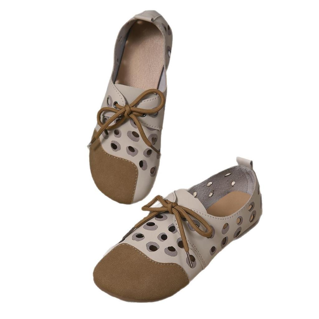 Neue Einzelschuhe Neue Frühjahrs- und Herbstschuhe mit flachem Boden, vielseitige, lässige Lederschuhe Sommer-Hohlschuhe