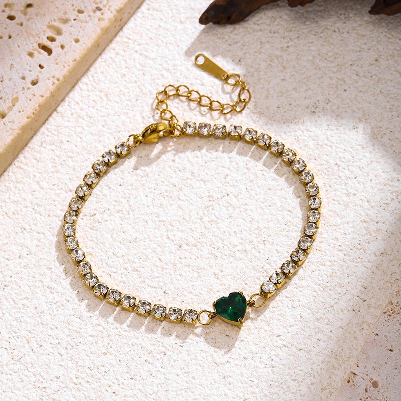 Luxury Heart Zircon Bracelet - Stainless Steel Jewelry for Women, Hypoallergenic Gift Gold Color Bangles Chain Accessories