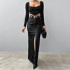Pu Faux Leather Skirts Women Casual Office High Waist Warm Split Long Lady Skirt Autumn Winter Fashion New Lady Streetwear