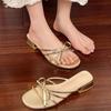 Summer Spring Female Slides Ladies Low Heel Slippers Shoes Fashion Butterfly-Knot Women Heeled Slippers Sandals Shoes