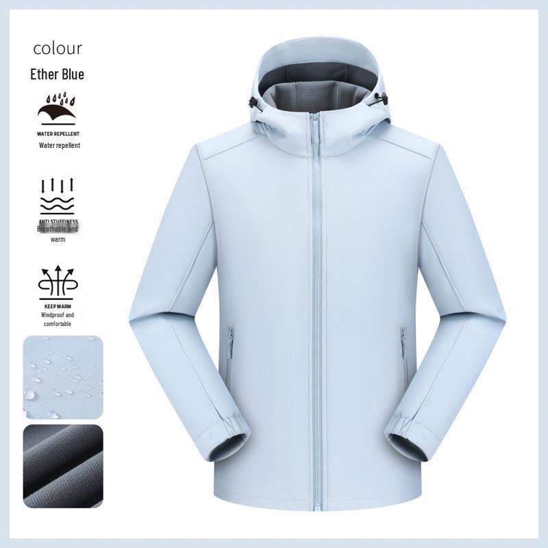 Waterproof Solid Color Hooded Soft Shell Jacket with Custom Print M