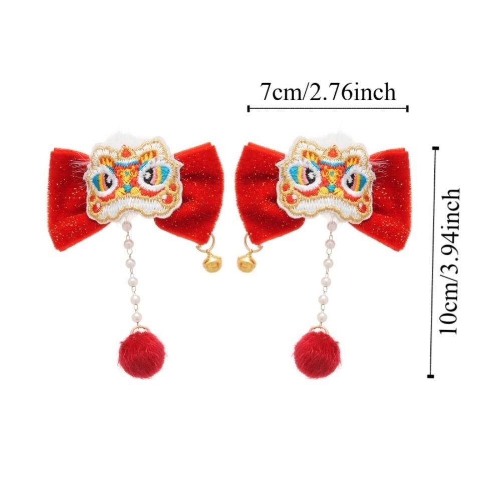 Löwentanz Chinesische Quaste Schleife Haarnadel Stoffquasten Japanische Kimono Kopfbedeckung Plüsch Rote Kugeln Schleife Beflockung Haarspange