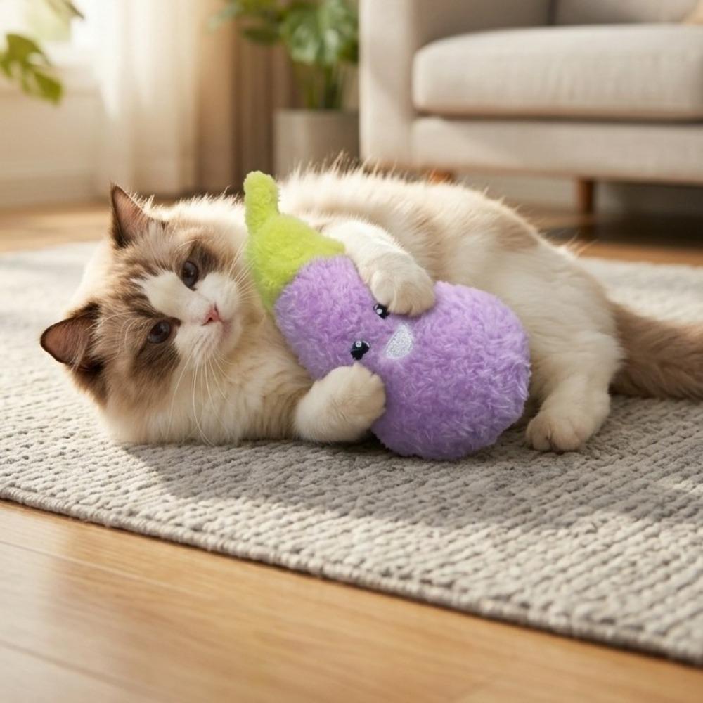 Eggplant Shaped Squeaky Dog Toys Adorable Interactive Cat Toys Cat Teaser Toy Entertainment