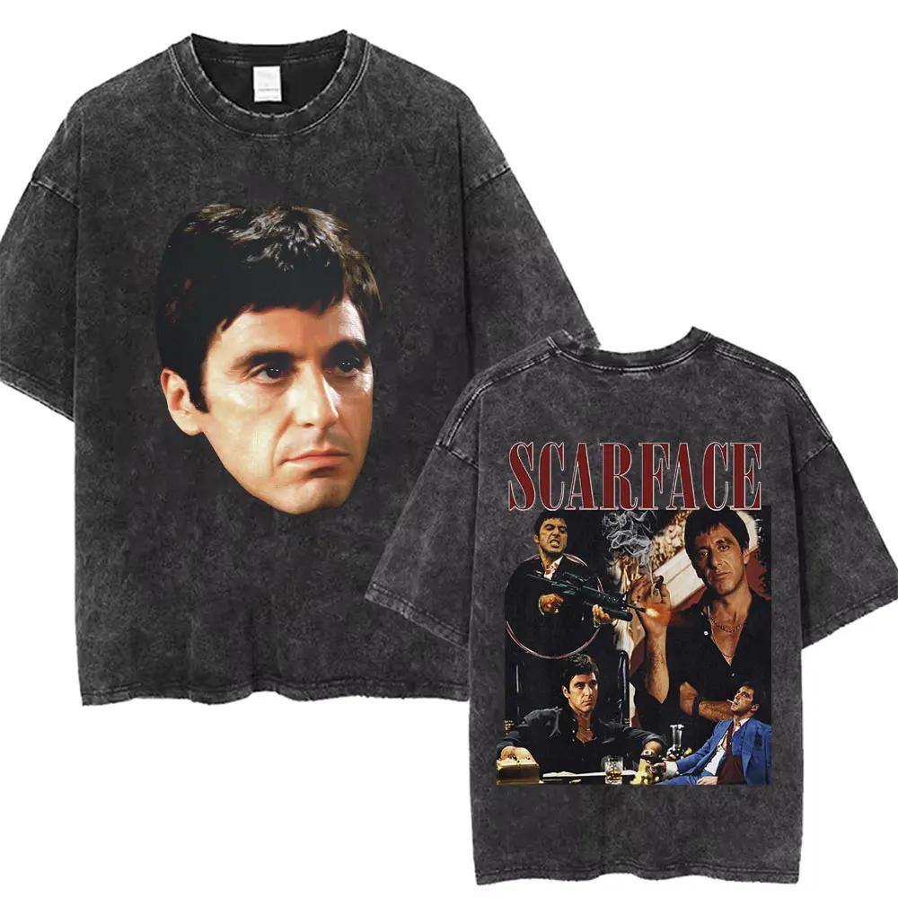 Movie Scarface Vintage Washed Tshirt Tony Montana Face Al Pacino Oversized Tshirts Men Women Fashion Hip Hop Gothic T Shirts