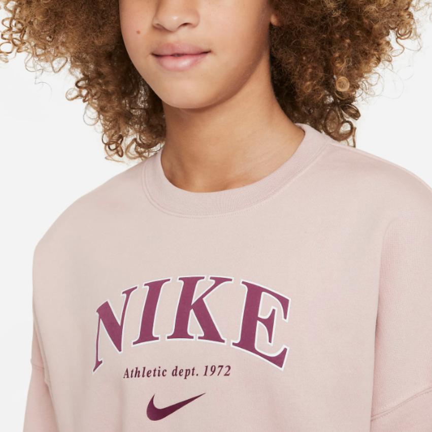 Nike Kids Sportswear Trend Logo Print Crewneck Loose Sweatshirt Kids sweatshirt Pink FD0885-601