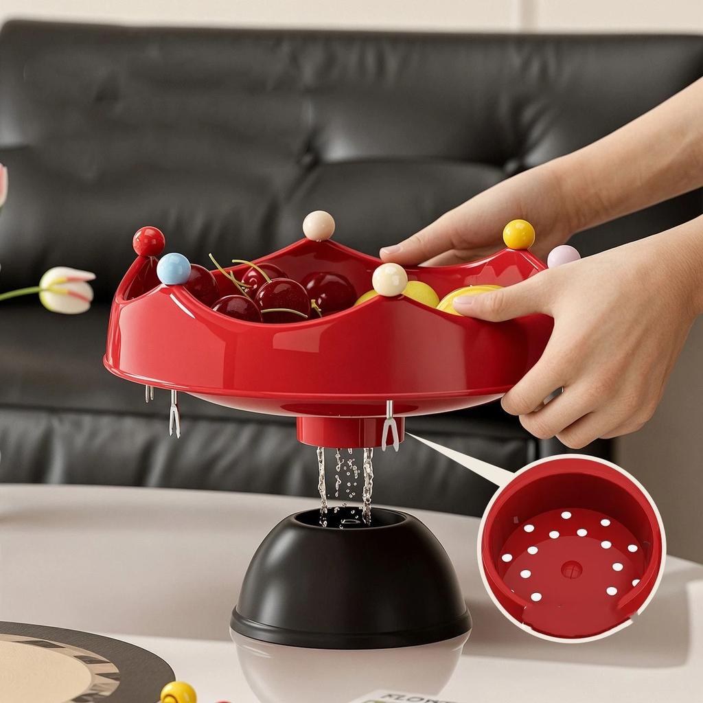 Nordic Round Plastic Fruit Plate, Creative Snack & Dessert Serving Tray with Fruit Fork