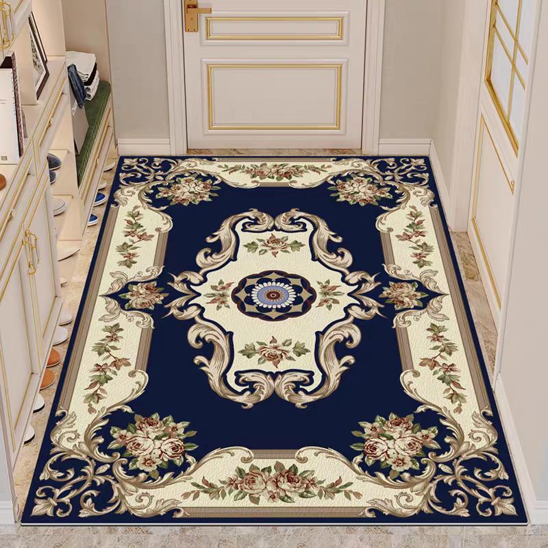 European Blue Non Slip Floor Mats Carpet Living Room Golden Frame Decoration Sofa Area Large Rugs Lounge Coffee Tables