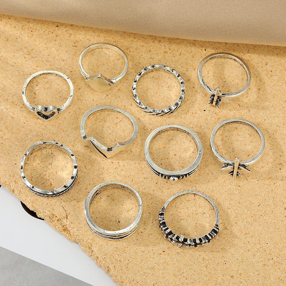 Ensemble de 10 bagues créatives Amour Avion Flèche Rétro Punk pour Femmes Bijoux Tendance