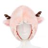 Acrylic Fibre Winter EarFlap Hat with Simulation Deer Horn Trapper Hat for Comfortable Outdoor Activity Hiking Camping Pink