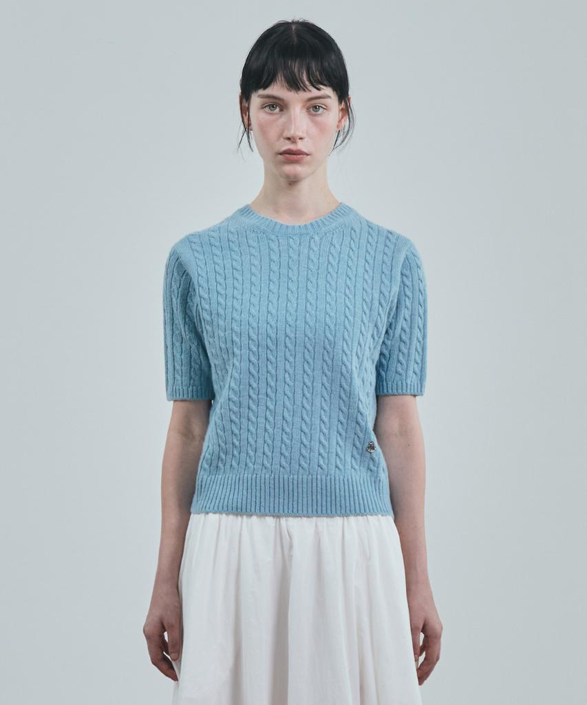 UNIFORM BRIDGE Cashmere Blended Cable Half Knit(Women) Sky Blue
