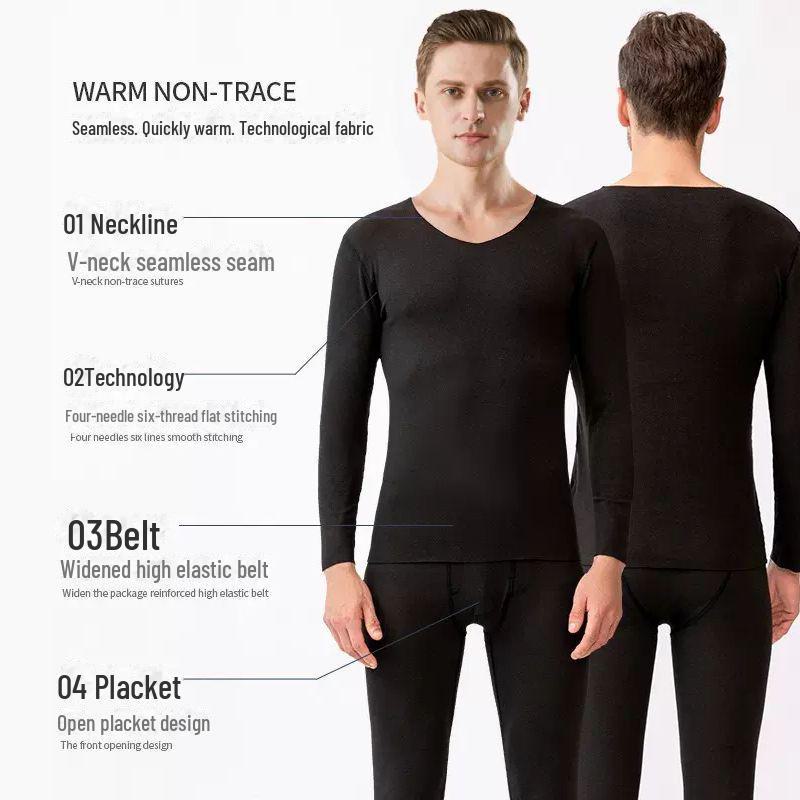 Men's Thermal Underwear Set: Seamless, Thick, Heat-Storing Autumn/Winter Suit with Double-Sided German Velvet.