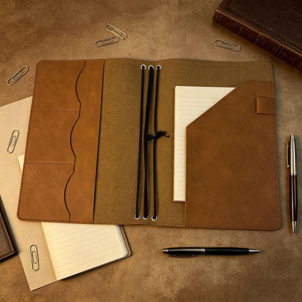 In Stock PU Leather Elastic Strap Retro A5 Detachable Large Capacity Planner Cover