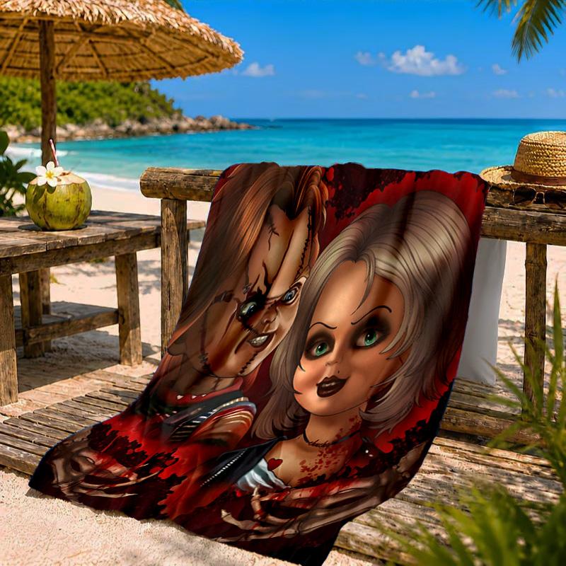 Love And Horror Doll Pattern Beach Towel Microfiber Beach Towel, Lightweight and Quick-Dry, for Summer Travel, Swimming Pool Fan Birthday Gift