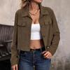 Veste courte en velours côtelé à revers pour femme Automne 2024