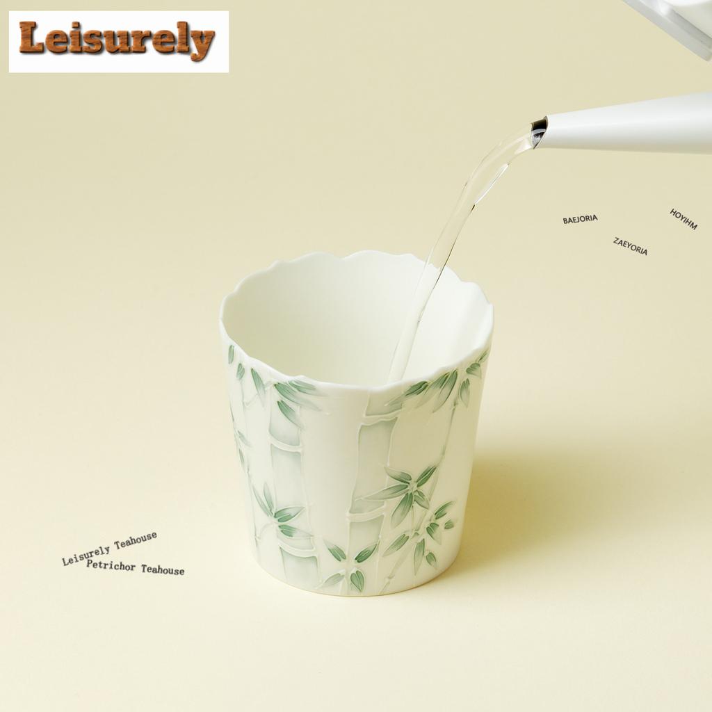 111ml Hand-painted Green Bamboo Shadow Cola Mug Personal Mug Bubble Teacup Cold Hot Water Jug Household Office Water Cup Teaset