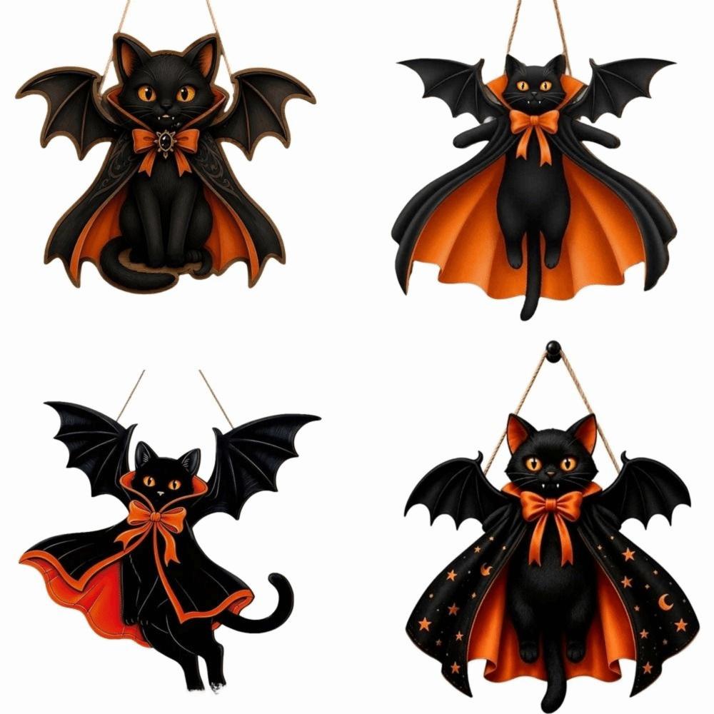 Wooden Black Cat Pendant Gothic Style Hanging Decoration Sign Halloween Decoration  Home Decoration