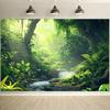 2D Misty Rainforest Waterfall Backdrop with Sunlight Photography Background