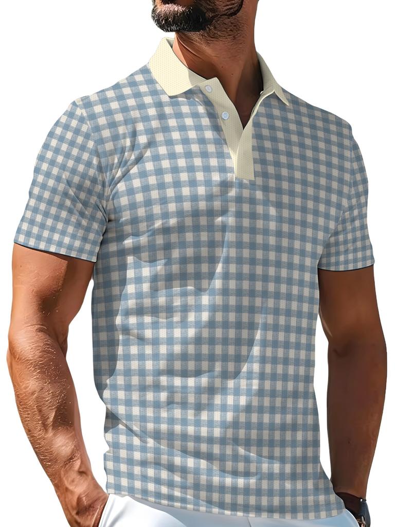 Men's Outdoor Polo Shirt, Available in Multiple Sizes, Plaid Print, Stylish and Comfortable. This Men's Top Is Suitable for Hiking and Outdoor