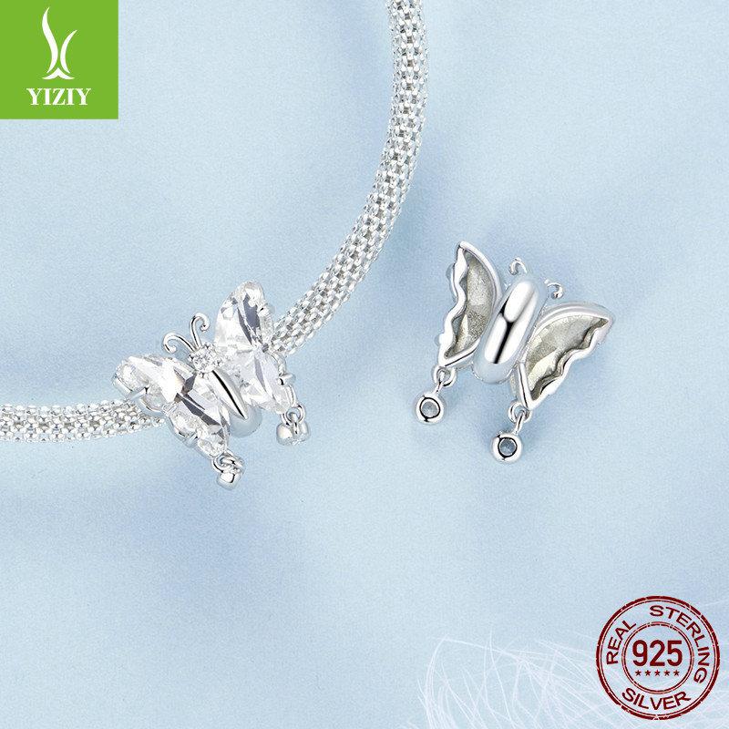 Crystal Sparkling Butterfly Diy Bracelet Beaded, Light Luxury Niche Design Sense S925 Sterling Silver Pendant