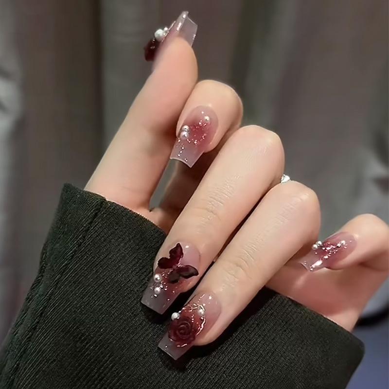 Schemering Camellia Draagbare Nageldiamant Nageldiapplakkers Blush Nageldiapplakkers Vlinder Nepnagel Nageldiapplakkers Afgewerkte Nagels