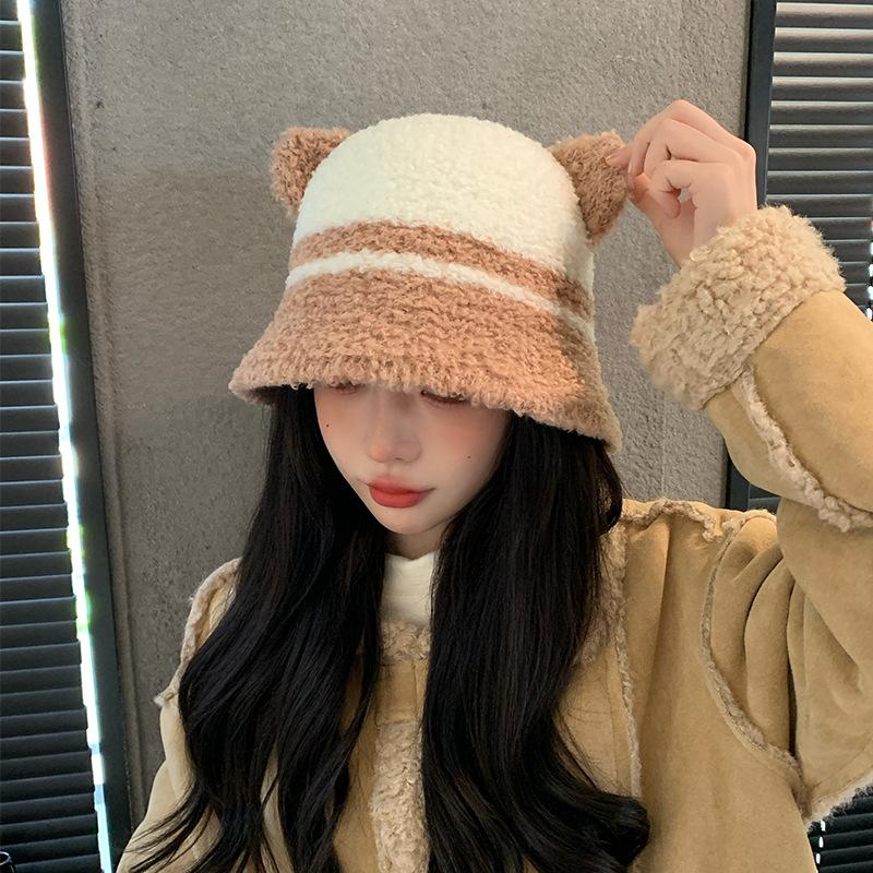 

Эластичная вязаная шапка осень-зима шапка-ведро с милым декором в виде ушей вязаная шапка-ведро для уютного теплого наряда аксессуары One Size верблюд