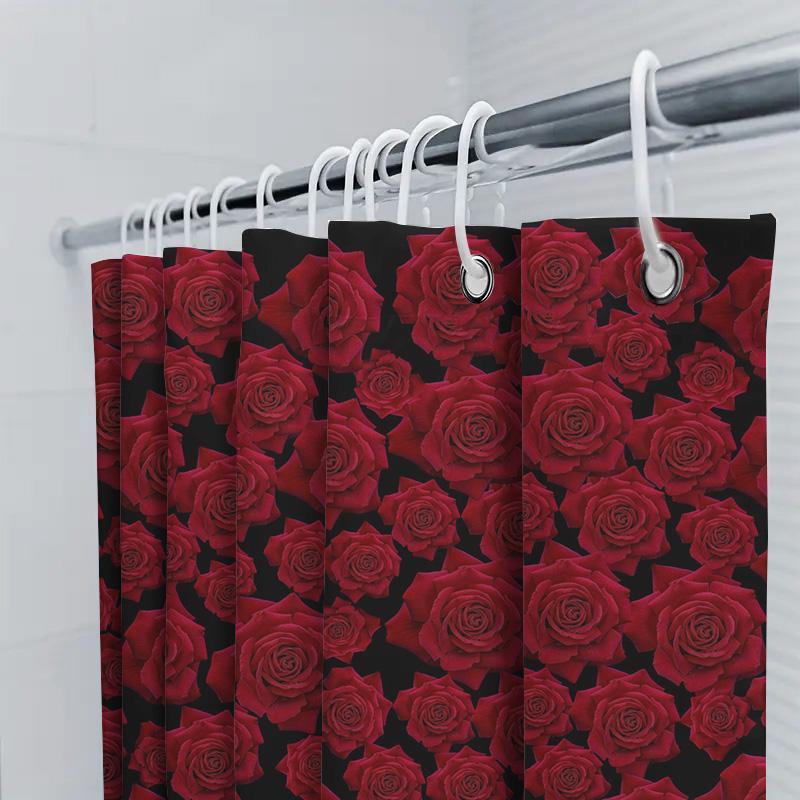 Luxurious Red Rose Print Shower Curtain Waterproof Decorative Home Decoration For Bathroom