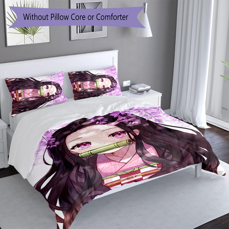 3pcs Demon Slayer Nezuko Pattern Bedding Set Duvet Cover Set Includes Duvet Cover &pillowcases, Perfect All Season Bedroom Decoration & Gift