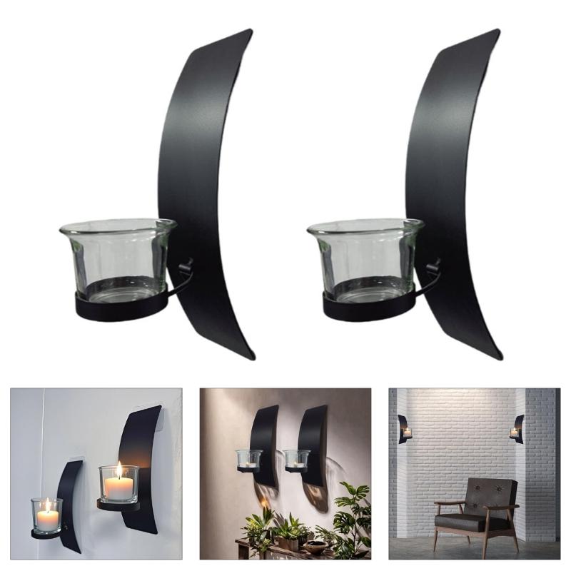 Metal Wall Mounted Candle Holders with Tealight Glass Cup Container Home and Wedding Decoration Candle Sconces Set of 2