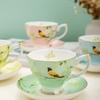 Luxury Gold Rim Bone China Tea Cup and Saucers, Elegant Floral Butterfly Coffee Mug Tableware Set, Bird on Branches Bone China Coffee Cup for Home