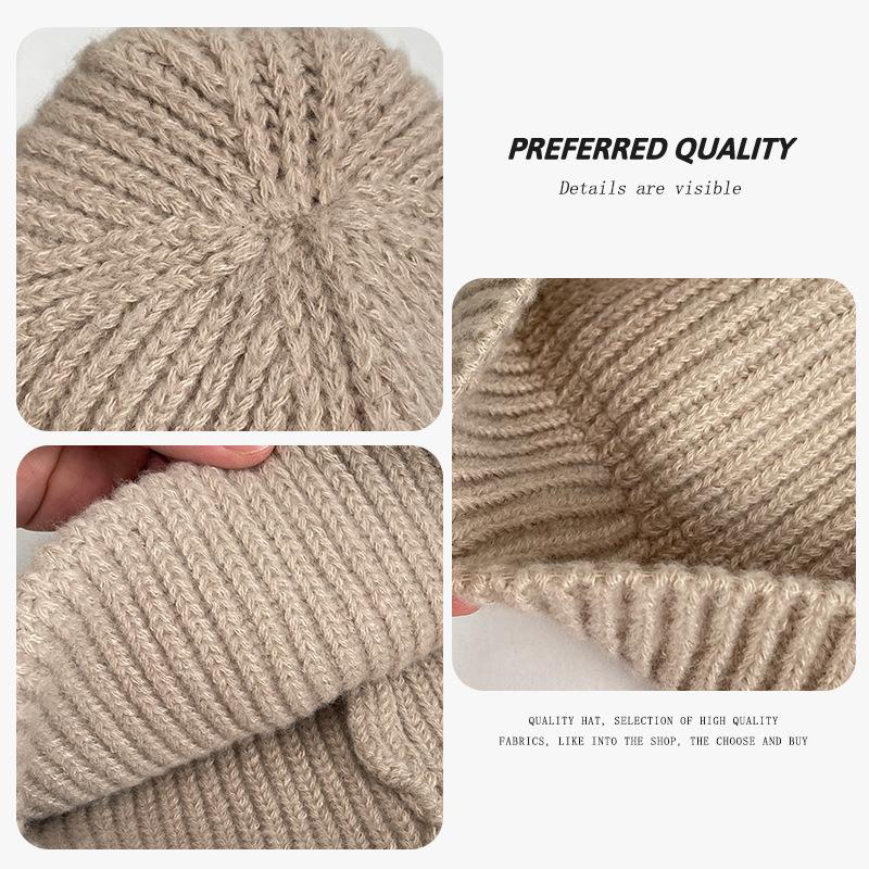 Letter-print knitted hat for women, winter Korean version, thickened, warm, ear-protecting, cold weather hat, versatile for couples, large head