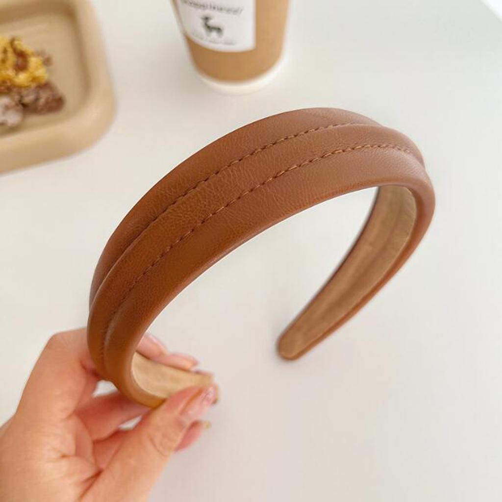 PROLY Neues Mode Stirnband für Frauen Lässiges PU Haarband Mädchen Einfarbig Turban Sommer Kopfbedeckung Haar-Accessoires