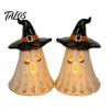 Holiday Atmospheric Night Lights Witch Hat Ghost Tealight Candle Holder, Vintage Resin Halloween Tabletop Decor Decorative for Countertops with