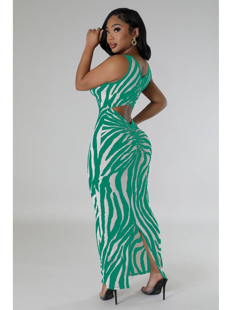 TD2768 Zebra Print Elegant Backless Two-Way Summer Dress for Women